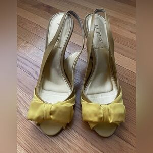 JCREW Yellow Satin Peep-Toe Heels, Size 8.5